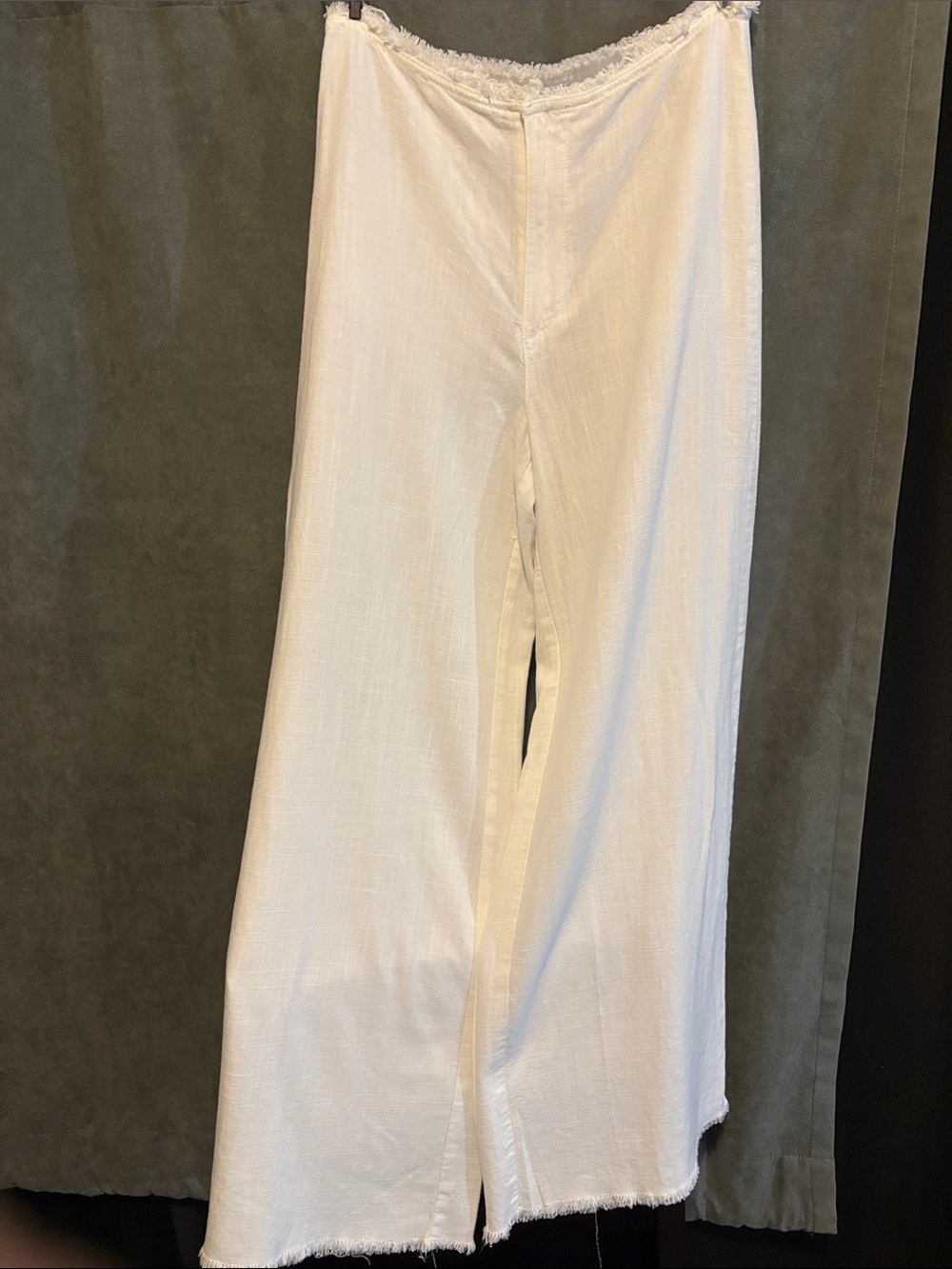 H&M Cream Wide-Leg Linen-Texture Pants
